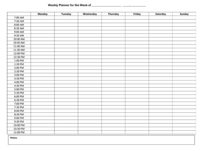 Blank Weekly Planner Template for Excel