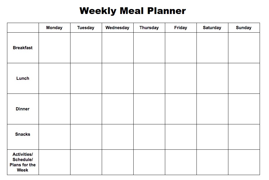 Weekly Meal Planner Template Word