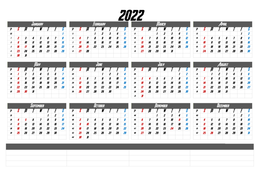 2022 Weekly Calendar Printable