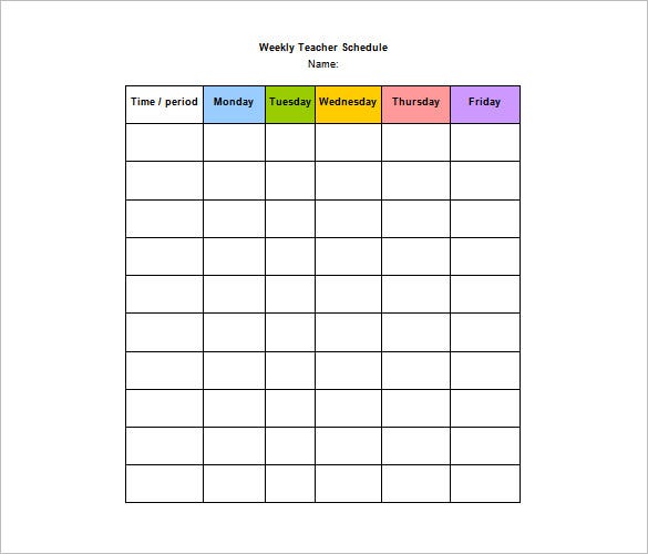 Weekly Schedule Template For Teachers